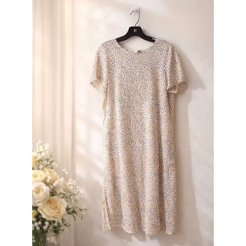 Cuyana silk pleat-back tee dress abstract Camo Small
